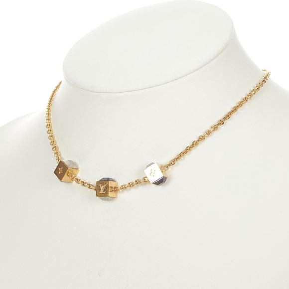 Louis Vuitton✨️ Gold Gamble Necklace Golden Rhinestones/Logo Cubes - Picture 6 of 14